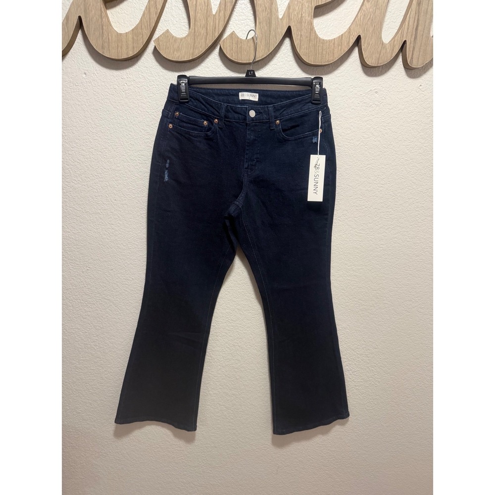78 & Sunny‎ Womens Dark Wash Flare Jeans High Rise Distressed Size 8